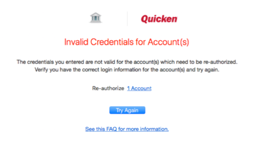 Message When Updating Accounts in Quicken for Mac: 351 Error