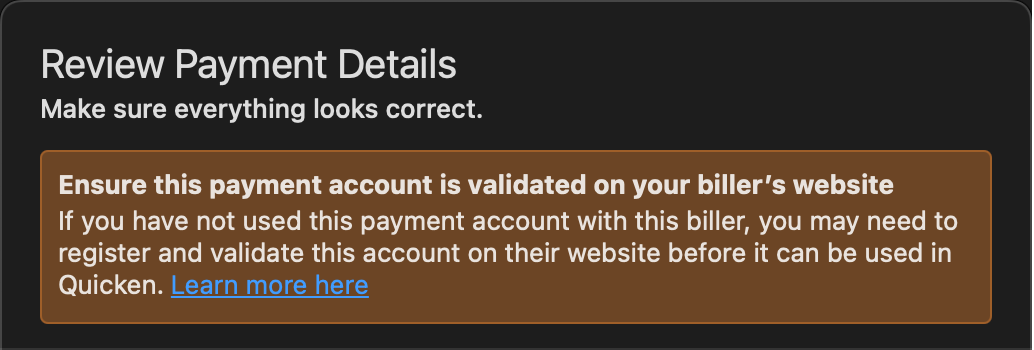 Quick Pay Error: Payment Account Declined; Validate your bank