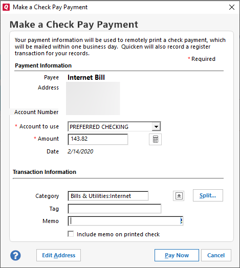 Quicken Bill Manager: How To Make Payments Using Quick Pay and Check Pay