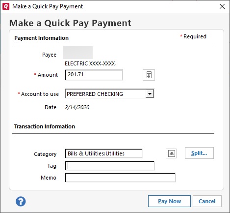 Quicken Bill Manager How To Make Payments Using Quick Pay and Check Pay