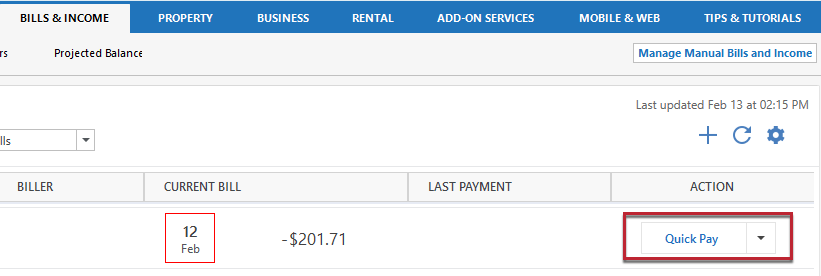 Quicken Bill Manager How To Make Payments Using Quick Pay and Check Pay