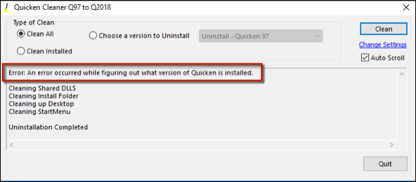 Bruke QcleanUI til å fikse installasjonsproblemer med Quicken for Windows