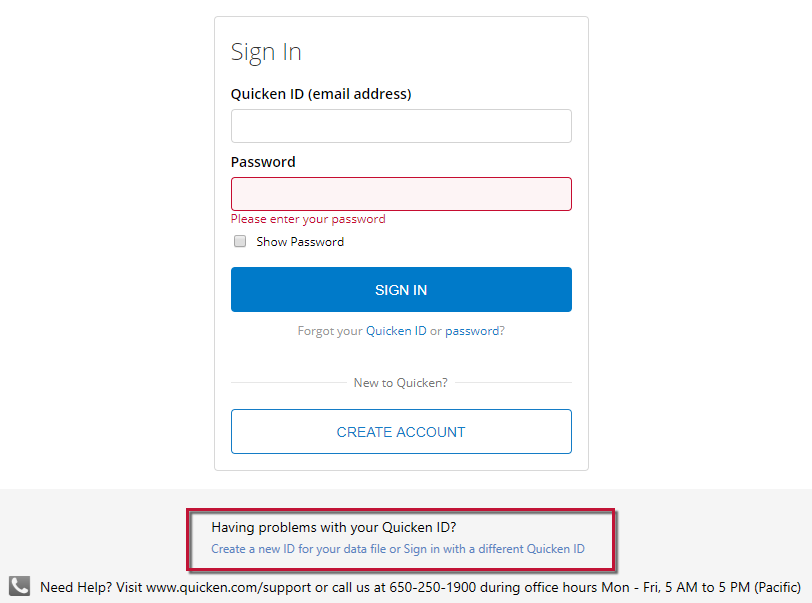 I'm unable to change the Quicken ID when signing in