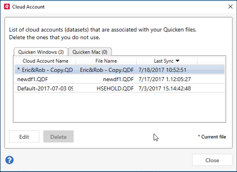 How to edit or delete your Cloud datasets in Quicken for Windows