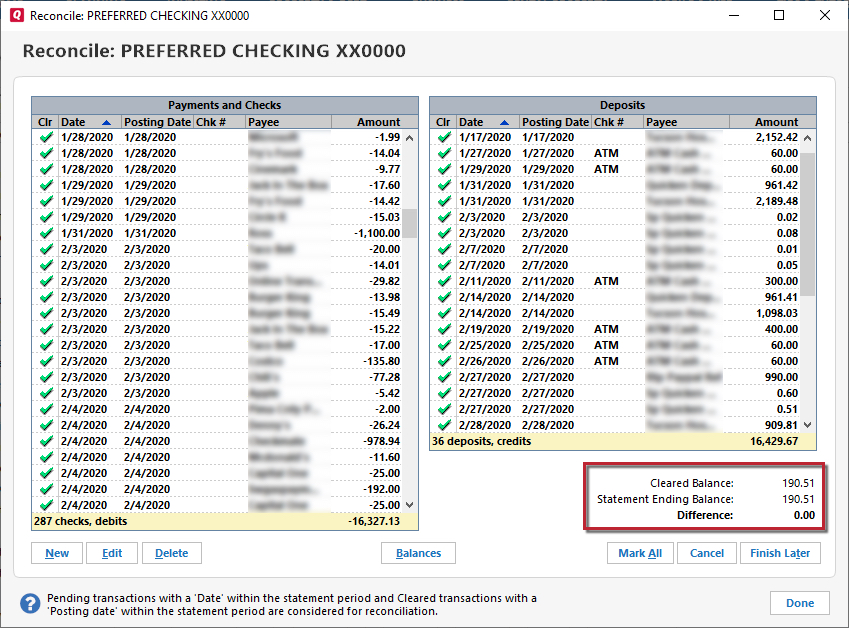 Reconciling an Account in Quicken for Windows