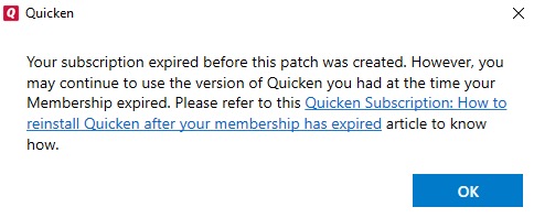 Reinstalling and patching your Quicken Subscription version after your membership has expired (Windows U.S. Version)