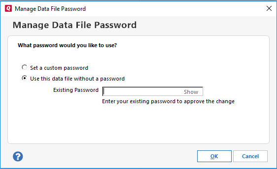 Adding and Removing Data File and Transaction Passwords in Quicken for Windows