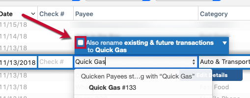 Renaming Rules for Past and Future Transactions in Quicken for Mac