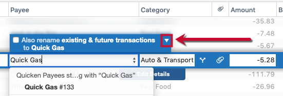 Renaming Rules for Past and Future Transactions in Quicken for Mac