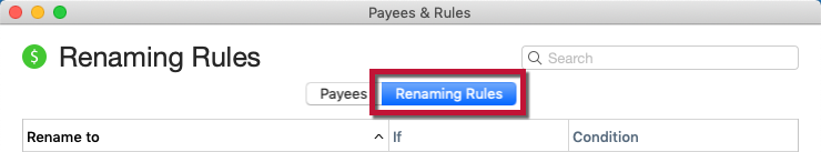 Renaming Rules for Past and Future Transactions in Quicken for Mac