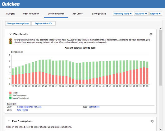 Use the Lifetime Planner (Windows only) to model long-term what-if scenarios to see how your lifestyle choices impact your retirement