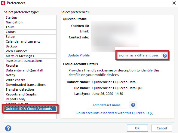 I'm unable to change the Quicken ID when signing in
