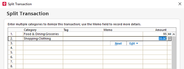 Record a Split Transaction