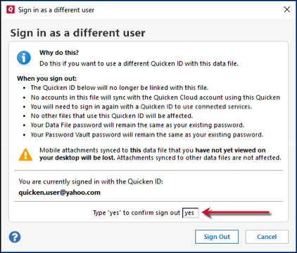 I'm unable to change the Quicken ID when signing in