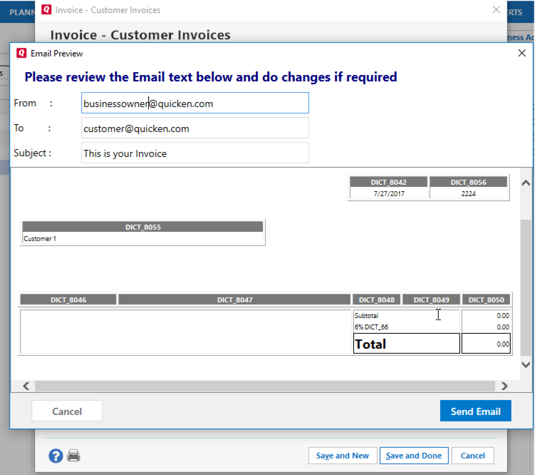 quicken invoice for mac